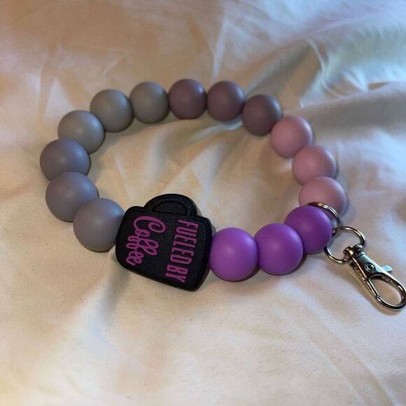 Keychain bracelet wristlet silicone beaded Fueled By Coffee NEW handmade clasp - Picture 4 of 5